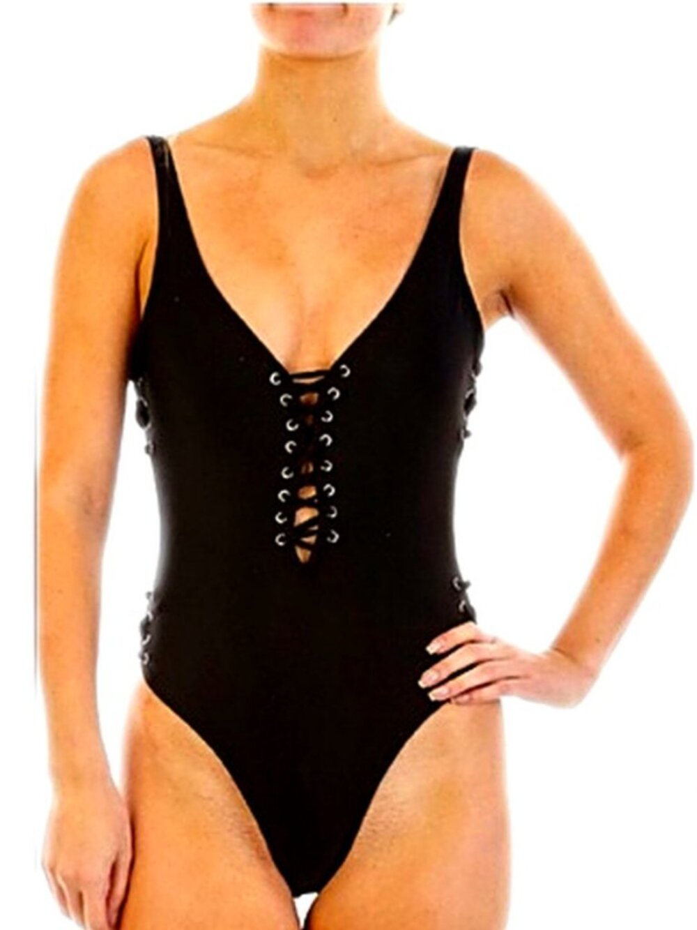 TiniBikini Sexy Lace Up Plunging One Piece Swim Suit Color Navy with tags Small